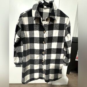 Kids black and white buffalo print button up shirt